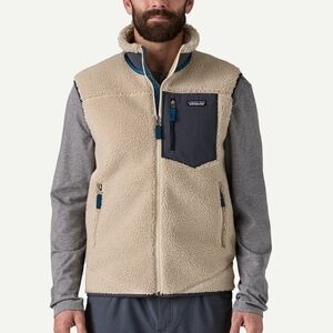 Patagonia Classic Retro-X Fleece Vest Cream And Navy Thermal Mens M